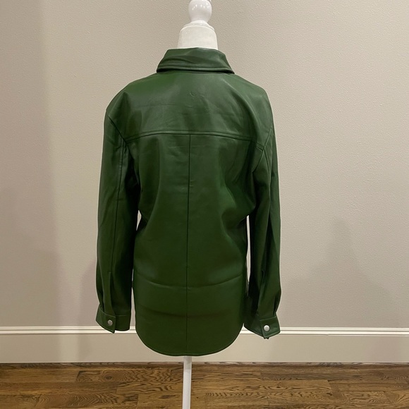 Anthropologie Aves Les Filles faux leather oversized shirt jacket in dark green - Picture 10 of 12